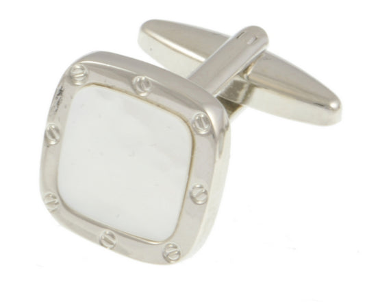 DR Bespoke Mother Of Pearl Cushion Screw Rim/Rhodium Plated Cufflink