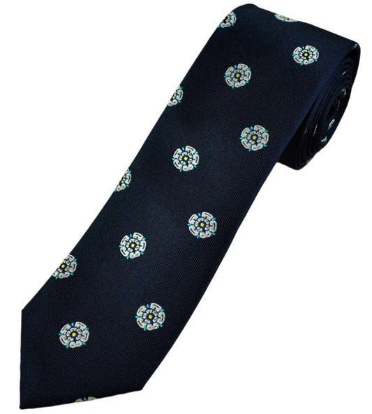 DR BESPOKE YORKSHIRE ROSE NAVY BLUE LUXURY SILK NARROW MEN'S TIE