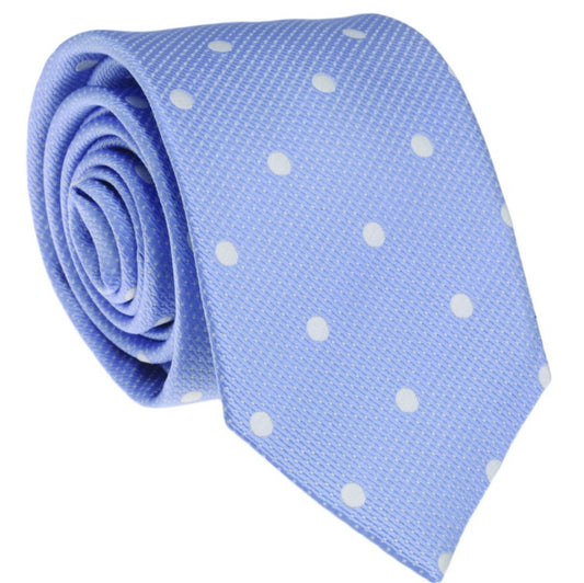 Sky Blue Polka Dot Silk Neck Tie