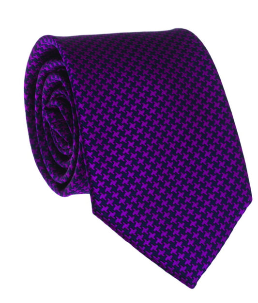 DR Bespoke Navy/Fushia Pied De Poule Woven Silk Tie