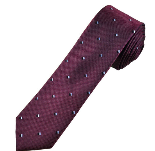 DR Bespoke BURGUNDY, NAVY & LIGHT BLUE PATTERN MEN'S LUXURY SILK SKINNY TIE