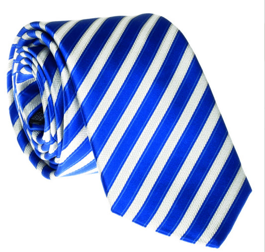 DR Bespoke Blue & White Stripe Silk Neck Tie