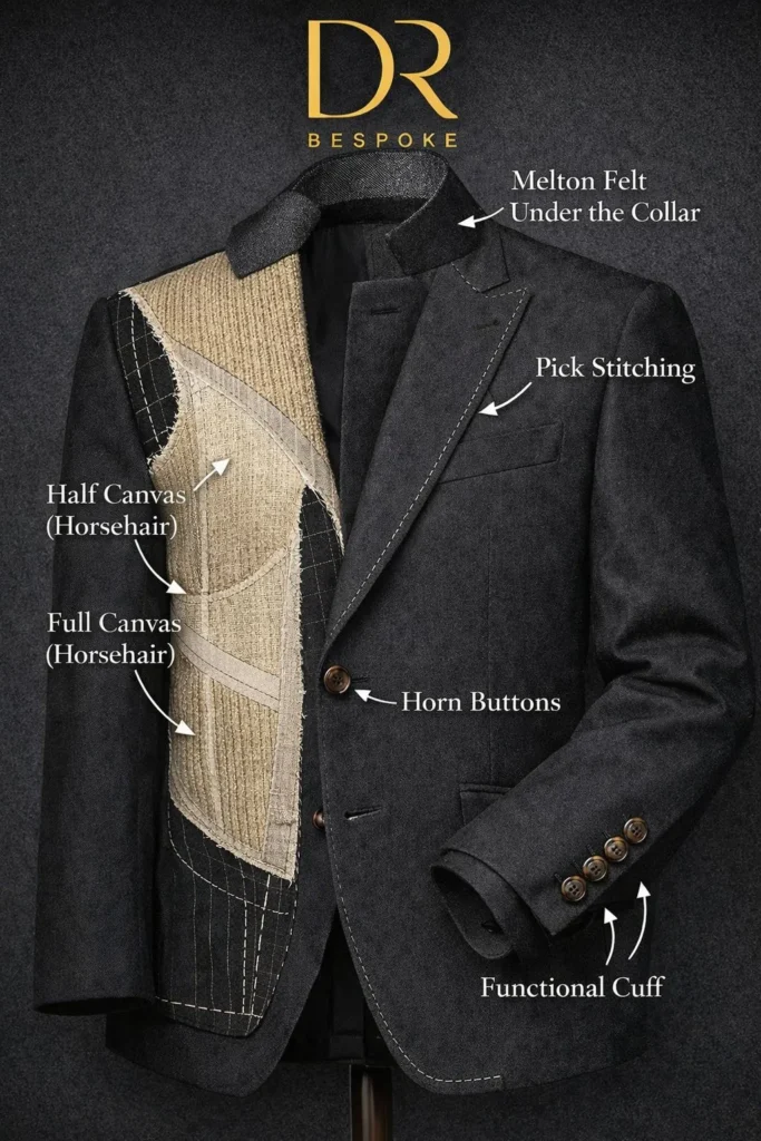 Luxury bespoke suit craftsmanship by DR Bespoke tailoring studio